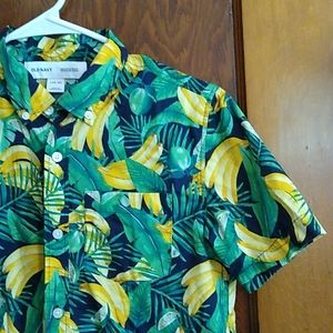 Banana Print Short Sleeve Flex Button-down Shirt by Old Navy, Boys L(10-12)
